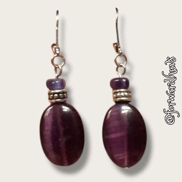 Deep Purple Shimmering Dangle Earrings - Picture 3 of 8
